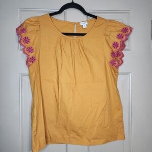 JCrew Mustard Top with Pink Accents